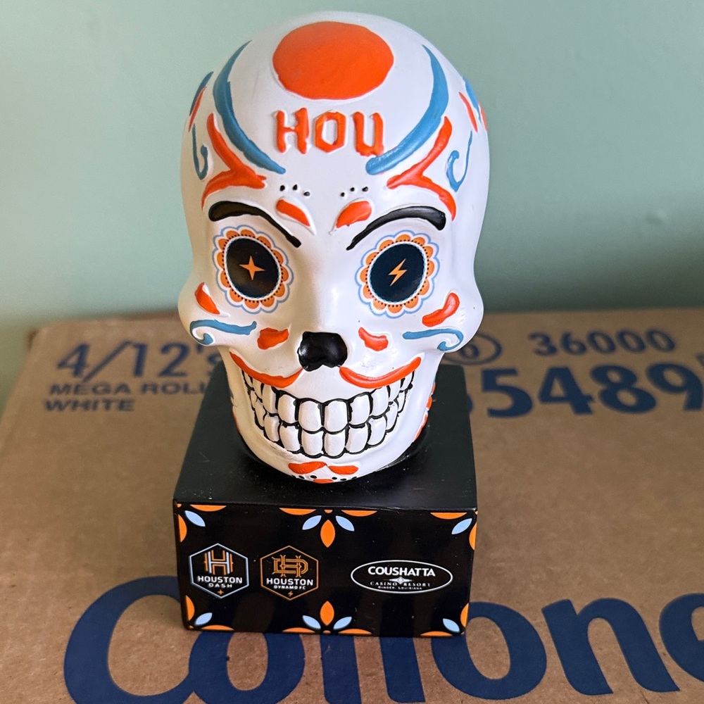 Houston Astros Day of the Dead Skull Figurine - White Orange Blue